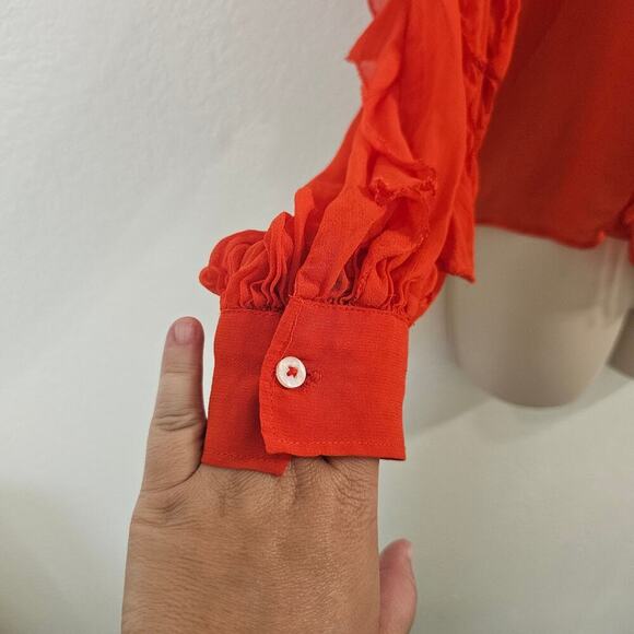 MAEVE ANTHRO Ruffled Buttondown Blouse Orange Size XS - Picture 5 of 8